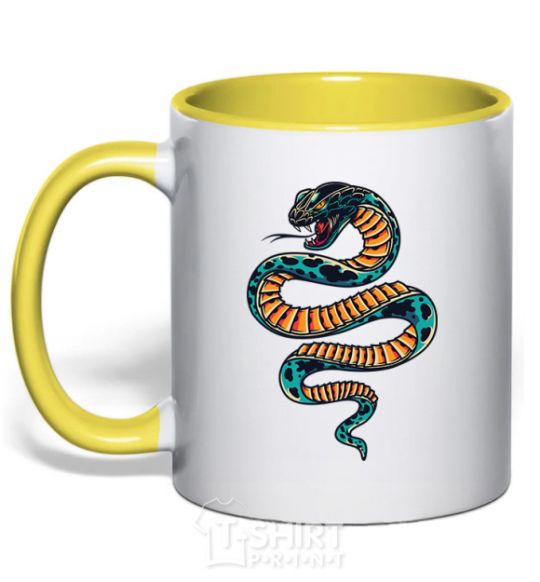 Чашка с цветной ручкой Синяя змея в пятна Солнечно желтый фото