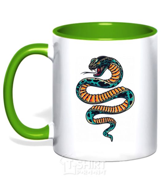 Чашка с цветной ручкой Синяя змея в пятна Зеленый фото