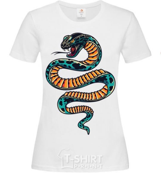 Women's T-shirt Blue snake in spots White фото