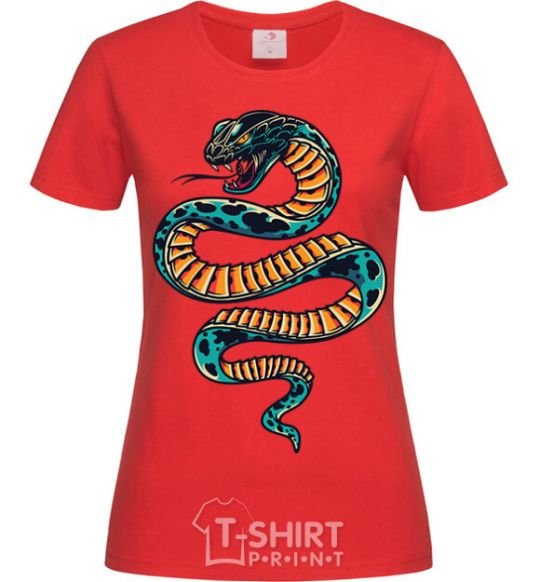 Women's T-shirt Blue snake in spots red фото