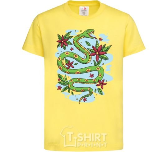 Kids T-shirt A rattlesnake with leaves cornsilk фото