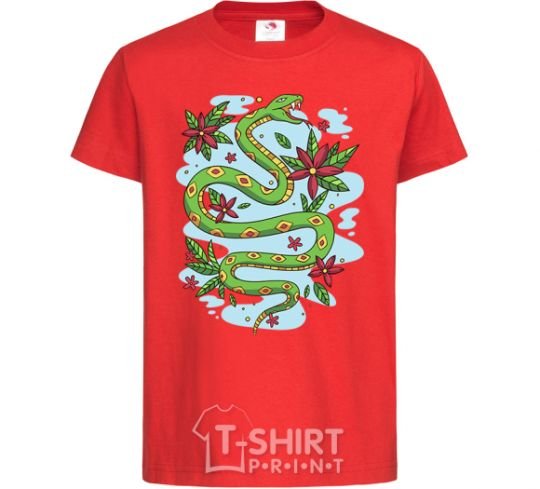 Kids T-shirt A rattlesnake with leaves red фото