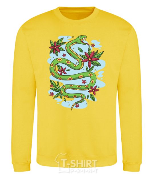 Sweatshirt A rattlesnake with leaves yellow фото