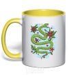 Mug with a colored handle A rattlesnake with leaves yellow фото