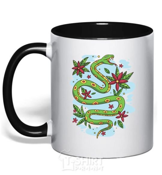 Mug with a colored handle A rattlesnake with leaves black фото