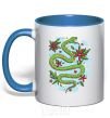 Mug with a colored handle A rattlesnake with leaves royal-blue фото