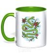 Mug with a colored handle A rattlesnake with leaves kelly-green фото