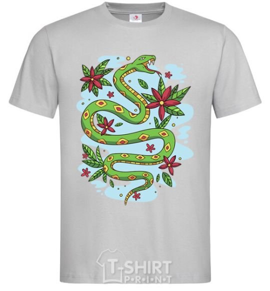 Men's T-Shirt A rattlesnake with leaves grey фото