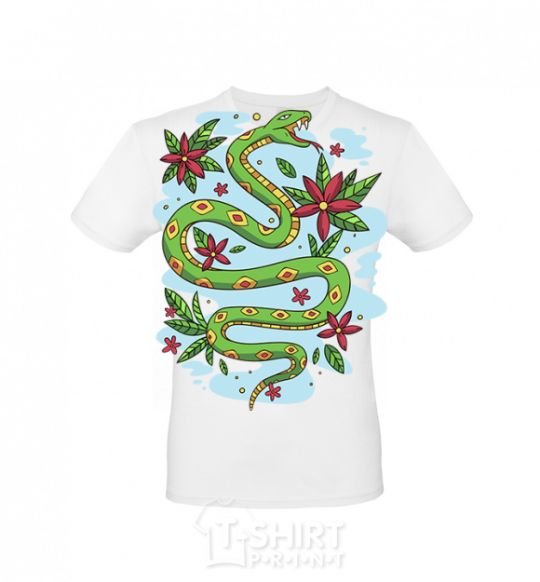 Men's T-Shirt A rattlesnake with leaves White фото