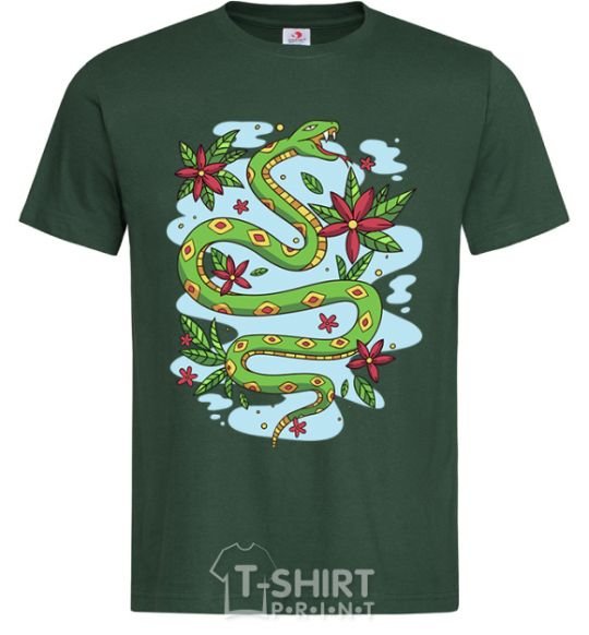 Men's T-Shirt A rattlesnake with leaves bottle-green фото