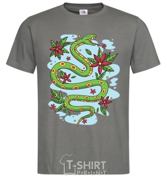 Men's T-Shirt A rattlesnake with leaves dark-grey фото