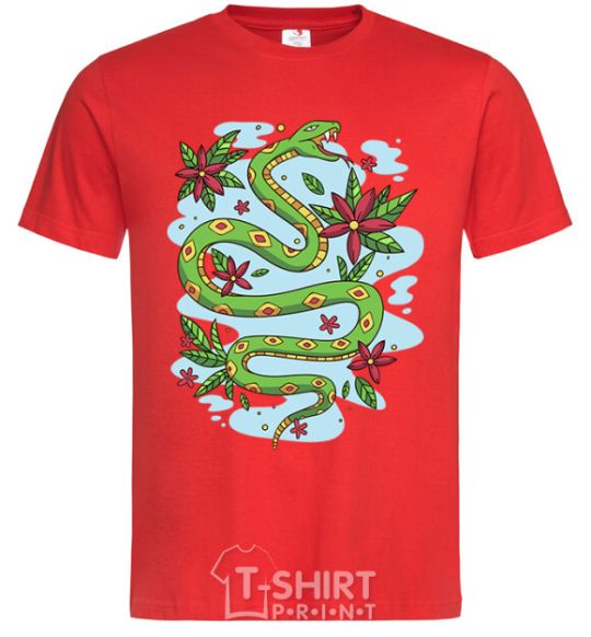 Men's T-Shirt A rattlesnake with leaves red фото