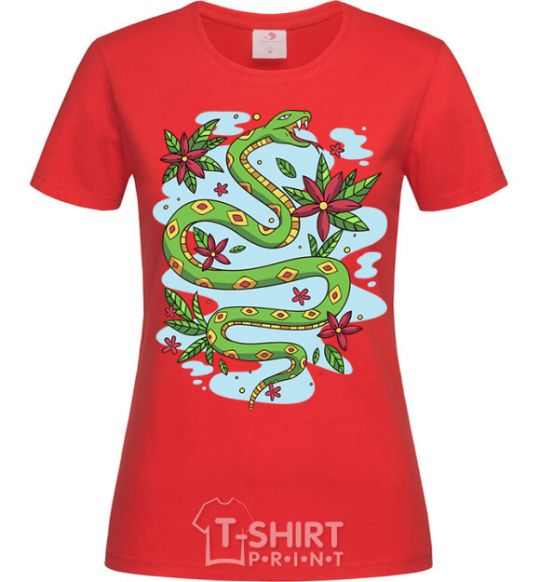 Женская футболка Гремучая змея с листиками Красный фото