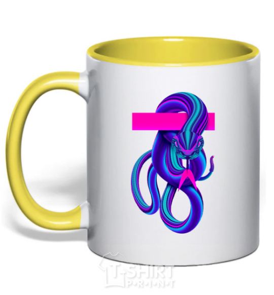 Mug with a colored handle Neon kite yellow фото