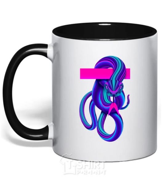 Mug with a colored handle Neon kite black фото