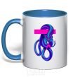 Mug with a colored handle Neon kite royal-blue фото