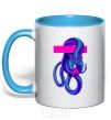 Mug with a colored handle Neon kite sky-blue фото