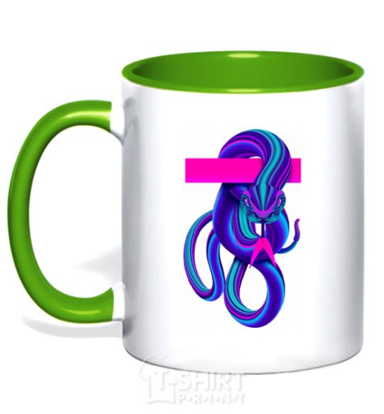Mug with a colored handle Neon kite kelly-green фото