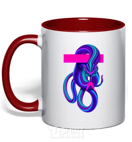 Mug with a colored handle Neon kite red фото