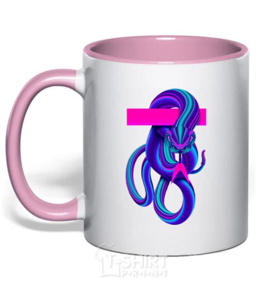 Mug with a colored handle Neon kite light-pink фото