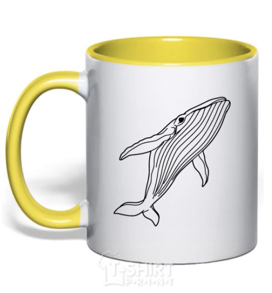 Mug with a colored handle Kit outlines yellow фото