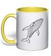 Mug with a colored handle Kit outlines yellow фото