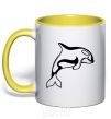 Mug with a colored handle Orca whale yellow фото