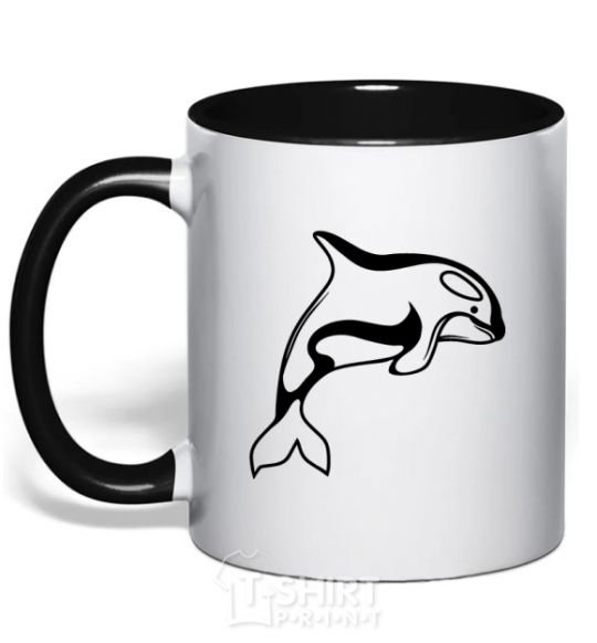 Mug with a colored handle Orca whale black фото