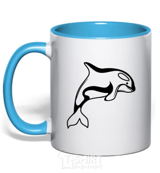 Mug with a colored handle Orca whale sky-blue фото