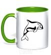 Mug with a colored handle Orca whale kelly-green фото