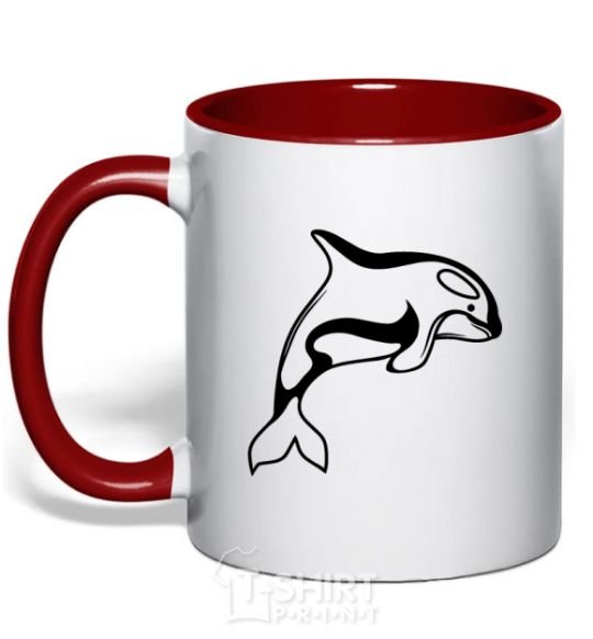 Mug with a colored handle Orca whale red фото