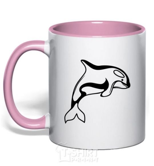 Mug with a colored handle Orca whale light-pink фото