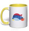 Mug with a colored handle Whale and crab pirates yellow фото