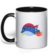 Mug with a colored handle Whale and crab pirates black фото