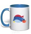 Mug with a colored handle Whale and crab pirates royal-blue фото