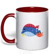 Mug with a colored handle Whale and crab pirates red фото