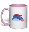 Mug with a colored handle Whale and crab pirates light-pink фото