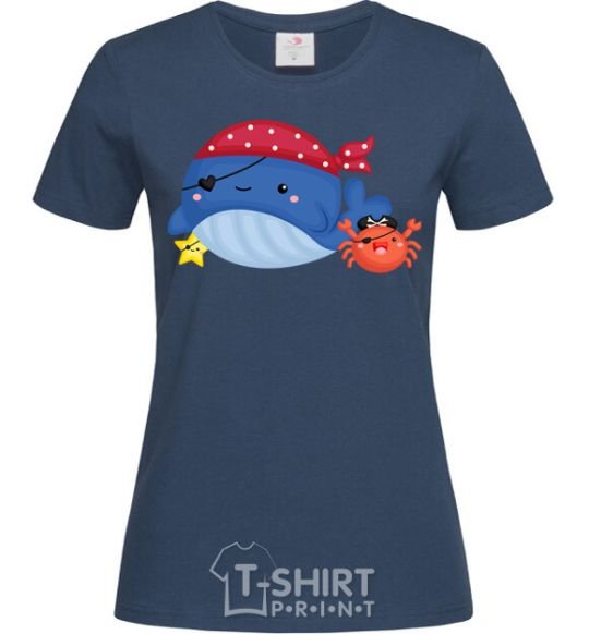 Women's T-shirt Whale and crab pirates navy-blue фото