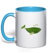 Mug with a colored handle A whale of a leaf sky-blue фото