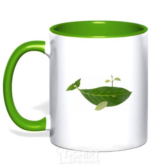 Mug with a colored handle A whale of a leaf kelly-green фото