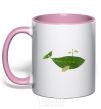 Mug with a colored handle A whale of a leaf light-pink фото