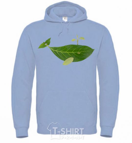 Men`s hoodie A whale of a leaf sky-blue фото