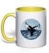 Mug with a colored handle Whale tail circle yellow фото