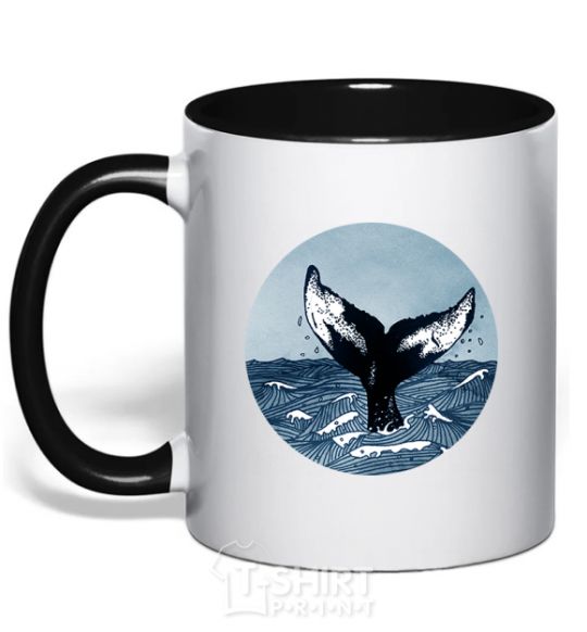 Mug with a colored handle Whale tail circle black фото