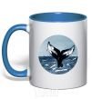 Mug with a colored handle Whale tail circle royal-blue фото