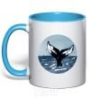 Mug with a colored handle Whale tail circle sky-blue фото