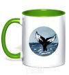 Mug with a colored handle Whale tail circle kelly-green фото