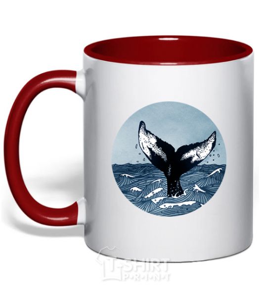 Mug with a colored handle Whale tail circle red фото