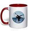 Mug with a colored handle Whale tail circle red фото