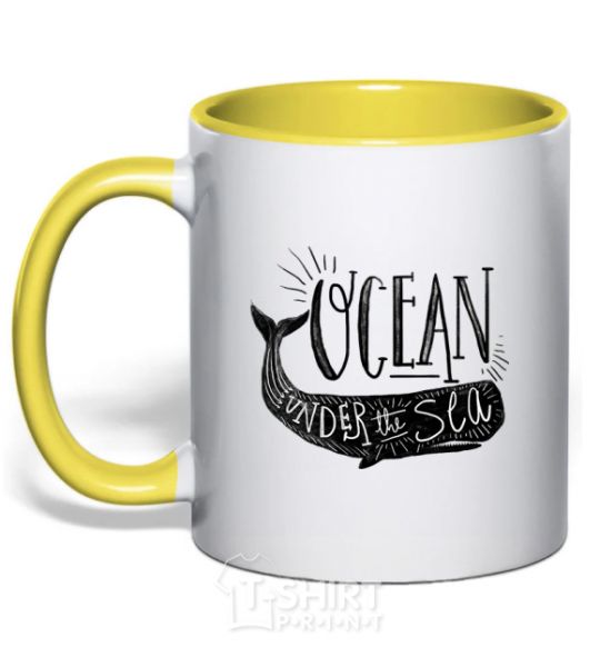 Mug with a colored handle Under the sea yellow фото